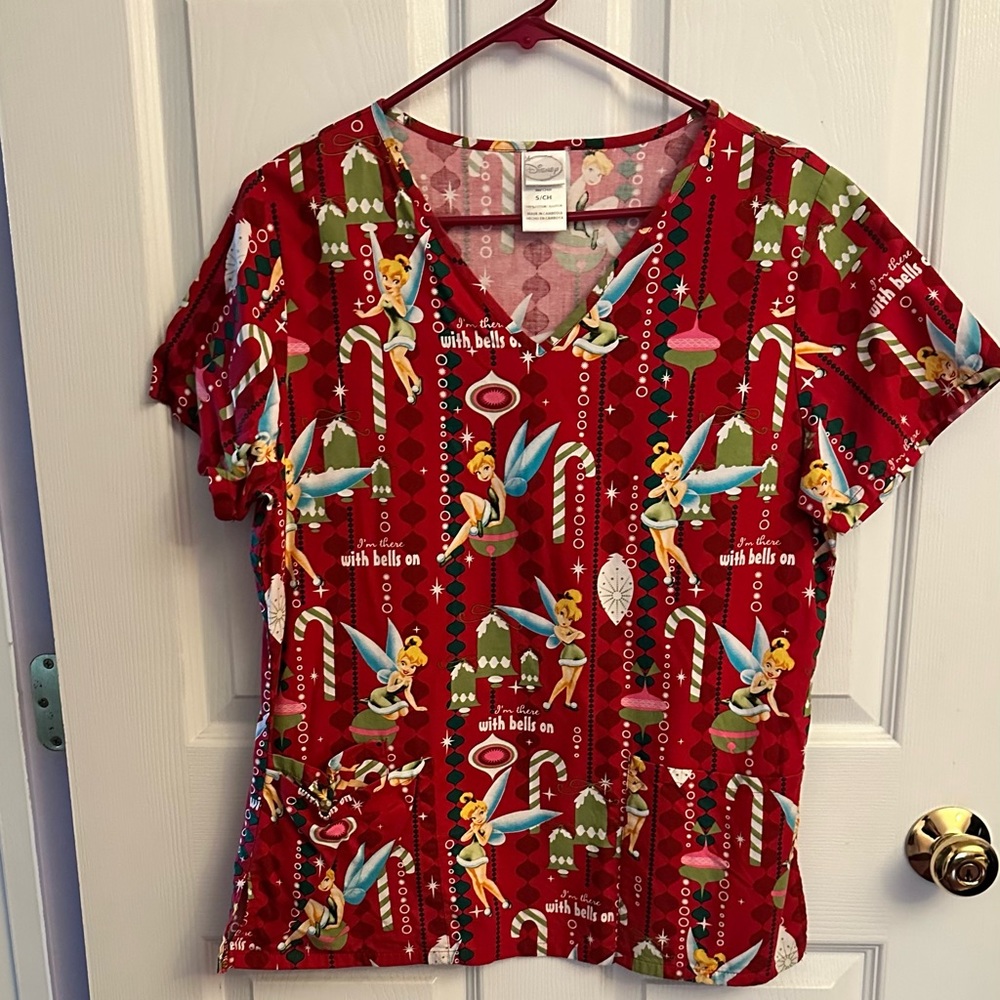 Disney Tinkerbell Christmas small scrub top. Very rare.